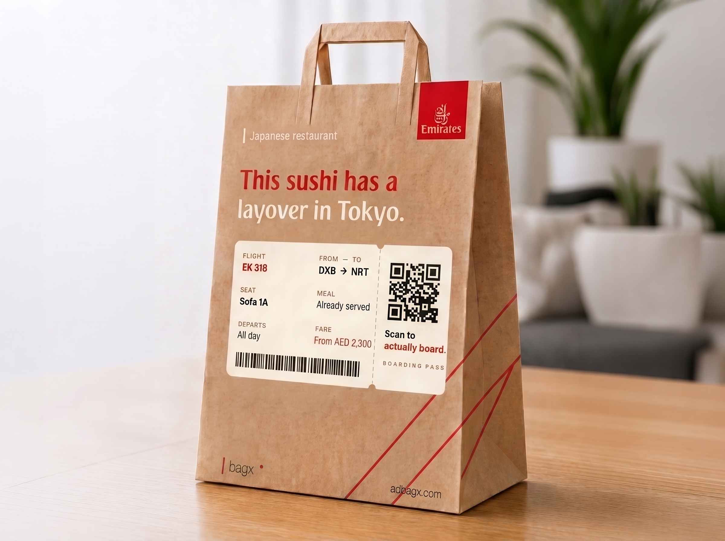 bagx bag with Emirates campaign — This sushi has a layover in Tokyo
